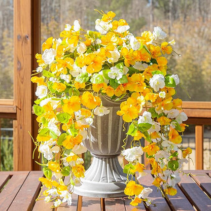 Fake Hibiscus Artificial Hanging Flowers Plants for Outdoors Spring Decoration, 2pcs Silk Hibiscus Vines Realistic UV Resistant Faux Flowers for Outside Planter Porch Patio Yard Wedding Party, Mix