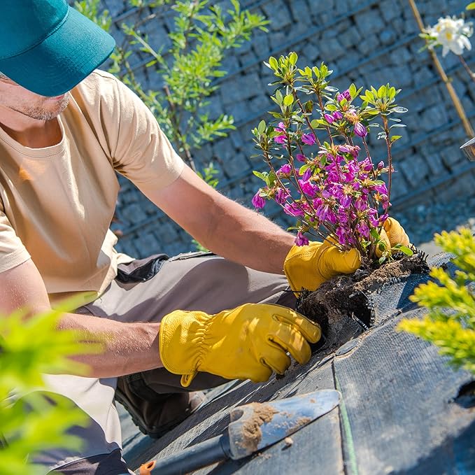 Leather Work Gloves for Men & Women, Reinforced Durable Gardening Gloves,Cowhide Work Gloves,Puncture & Cut Resistant