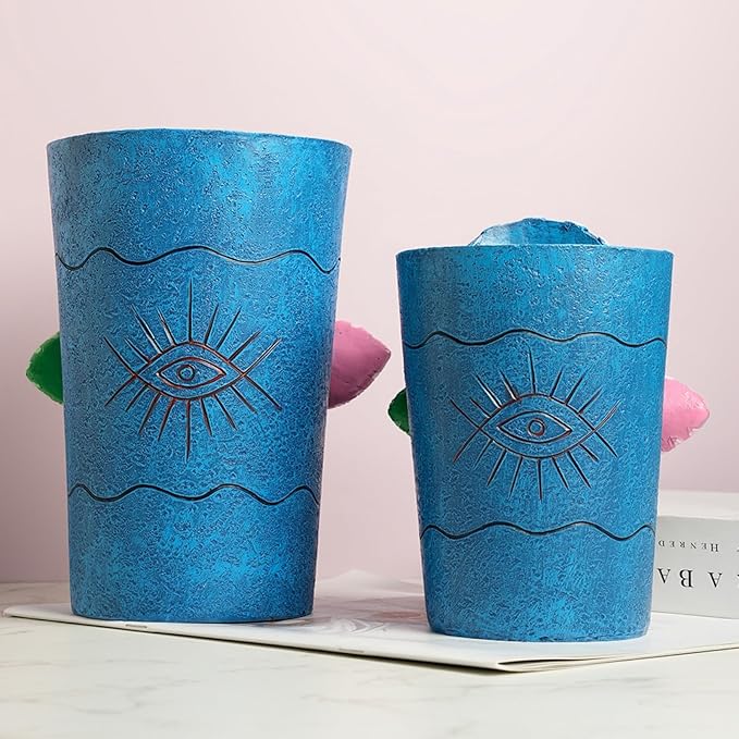 Picasso Blue Face Planter Pots Abstract Art Colorful Funky Plant Pots with Facial Expressions Unique Head Planter for Indoor Plants Home Decor (Small)
