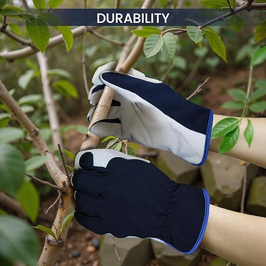 Gardening Gloves, Garden Gloves for Women and Men, Thorn Proof Working Gloves, Durable Leather Work Garden Gloves for Yard & Outdoor Work, Blue, L