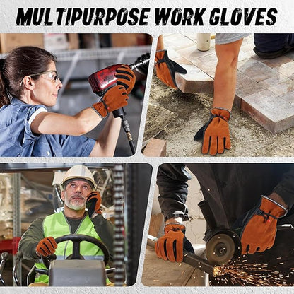 HLDD HANDLANDY 2 Pairs Leather Work Gloves for Men & Women, Reinforced Durable Palm for Welding, Farm, Gardening, Driving