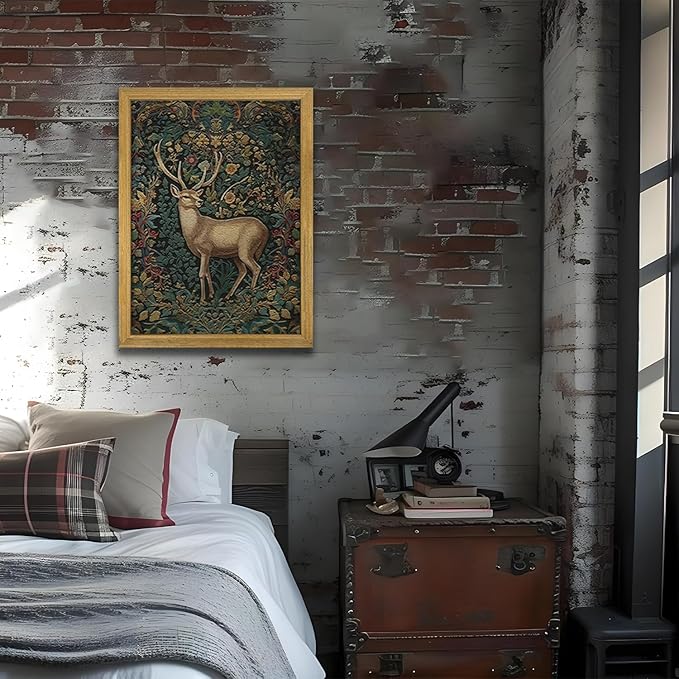 SAMHOU Framed 3D Textured Deer Wall Art, Reindeer Deer Hand Drawn Sandstone Wall Decor, Vintage Christmas Wall Art Decor for Bathroom Living Room Bedroom Holiday Gift 16x24 inch