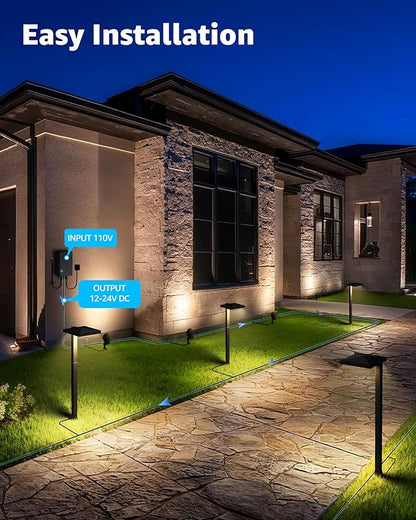 SUNVIE All-in-ONE Landscape Lighting Kit 6-Pack Anti-glare LED Pathway Lights, 2-Pack Spotlights, 60W Transformer, 100FT 16/2 AWG Wire and Connectors Outdoor Landscape Lighting for Walkway Garden Yard