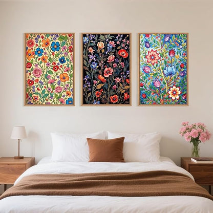 LHIUEM Large Vintage Botanical Flower Framed Canvas Wall Art,Abstract Colorful Wildflower Wall Decor,Rustic Bouquet Wall Painting,Poster Artwork for Living Room,Bedroom,Dining Room,Office -16"x24"x3
