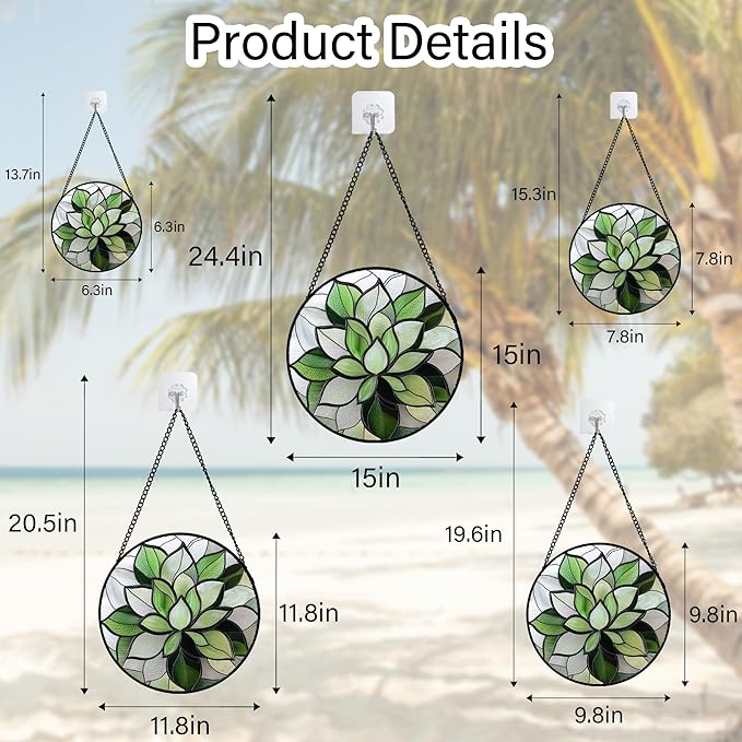 Stained Glass Window Hanging - Ireland Green Plants Suncatcher for Doors Garden Succulent Sun Catchers Decor Mother's St. Patrick's Day Birthday for Women Men Mom Nana 9.8 in