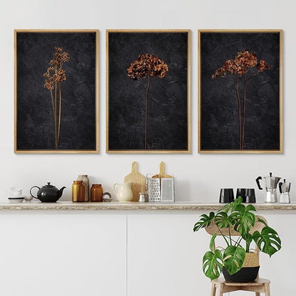 Ashbrook Framed Canvas Print Wall Art Set Grunge Moody Orange Flower Nature Wilderness Illustrations Modern Art Decorative Floral Botanical Minimal Calm/Relax/Cozy for Bedroom - 24"x36"x3 NATURAL