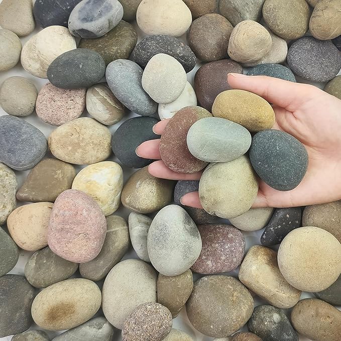 5 lbs Pebbles for Plants, 1-2 Inch Decorative River Rocks for Plants Indoor, Landscape, Garden, Aquarium, Fountain, Walkways and Outdoor Decorative Stones