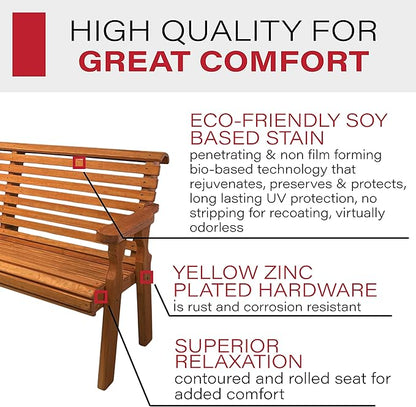 Amish Casual Heavy Duty 5 Foot Roll Back Outdoor Bench in Cedar Stain - Amish Made in The USA from Treated Pine for Outdoor Durability, 700 Lb Weight Capacity
