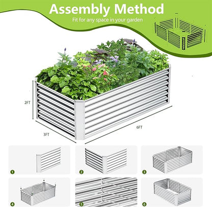6x3x2FT Galvanized Raised Garden Bed Kit,Vegetable Boxes-Rectangle Metal Flower Box,Large Planter Raised Beds Outdoor Garden for Planting,Fruit,Herb-Silver