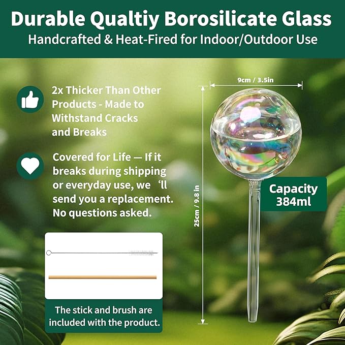 Large Extra-Thick Clear Glass Plant Watering Globes, Rainbow Gradient Self Watering Devices for Indoor & Outdoor Plants, Automatic Waterer Spikes, Perfect for Daily or Vacation Use, 4-Pack