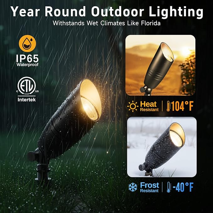 Gardenreet Low Voltage Spot Lights - Black Solid Brass Landscape Spotlight Wired, 12V Outdoor LED Bullet Uplights, Waterproof Electric for Patio Wall with 4000K Bright White MR16 Bulb (6 Pack)