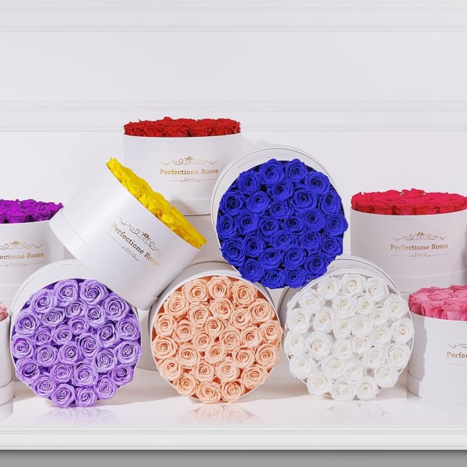 Perfectione Roses 27 Roses in a Box, Mothers Day Rose, Preserved Flowers for Her, Flowers for Delivery Birthday Gifts for Women (Royal Blue)