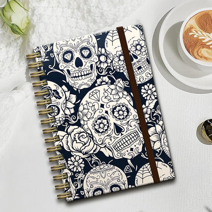 Cute Spiral Journal Notebook,Binding with Premium Paper for Girl Women,Cool Funny 120 Pages,100gsm A5 College Ruled NotebookJournal,Perfect for Gifts Nurse Teacher Women(Cute Skull)