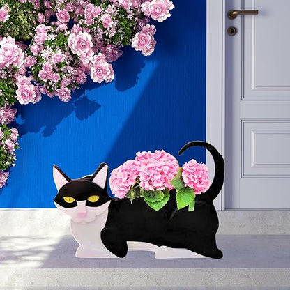 Black and White Cat Planter,Cute Cat Flower Pot,Gifts for Pet Lovers,Unique Animal Plant Pots,Office,Indoor Outdoor Garden Decor(12.5 * 5.6 * 7.8in)