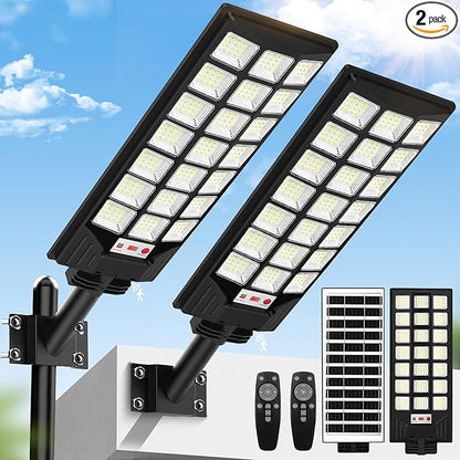Brightever Solar Street Lights Outdoor, 32000LM 8500K Waterproof Motion Sensor Solar Powered Flood Lights with Remote Control, Dusk to Dawn Parking Lot Lights for Outside,Yard, Garden, 2-Pack