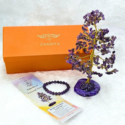 Crystal Tree with Bracelet for Home Decor, Healing, Spiritual Gifting, Room Decor, New Year & Good Luck Gifting | Made from Genuine Crystal Stones (Amethyst) - 9 x 3 Inches