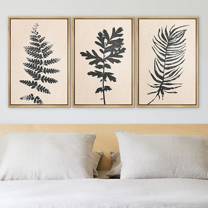 Ashbrook Framed Canvas Print Wall Art Set Black Grunge Forest Plant Silhouette Nature Wilderness Illustrations Modern Art Rustic Chic Colorful for Living Room, Bedroom, Office - 16"x24"x3 Natural