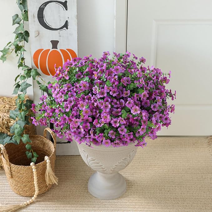 mizii Artificial Flowers for Outdoors 20 Bundles Realistic Faux Silk Flower UV Resistant Fake Plants Outside Decorations for Patio Garden Balcony Yard Porch Summer Indoor Home Decor (Purple)
