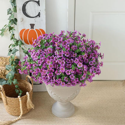 mizii Artificial Flowers for Outdoors 20 Bundles Realistic Faux Silk Flower UV Resistant Fake Plants Outside Decorations for Patio Garden Balcony Yard Porch Summer Indoor Home Decor (Purple)