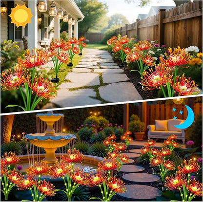 Solar Garden Flower Lights Outdoor,2 Pack 6-Head Orange Spider Lily Waterproof with Glowing Stems,Elegant Yard & Patio Decor,Ideal Thanksgiving,Christmas & Gardening Gifts for Women,Mothers & Grandma