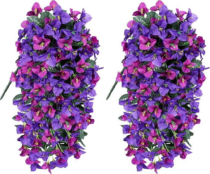 HyeFlora Bougainvillea Artificial Hanging Flowers Plants for Outdoors Decoration, 2pcs Fake Flowers Silk Bougainvillea Vines Realistic UV Resistant Faux Flowers for Outdoor Planters Porch Patio, Mix