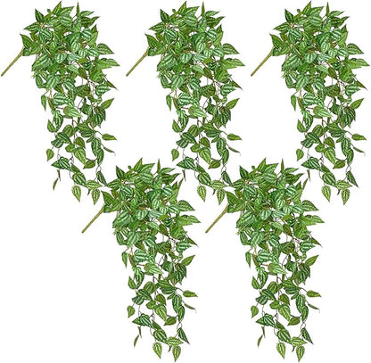 DILATATA Fake Hanging Plants Artificial Hanging Plants 22" Faux Peperomia Hanging Leaves Plants for Wall Shelf Home Indoor Outdoor Decor - 5 Pack