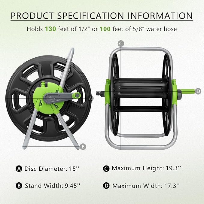 Metal YESTAR Water Hose Reel Cart,Hold 100 Ft of 5/8 Inch Hose,Portable Hose Reels for Outside.Storage and Watering
