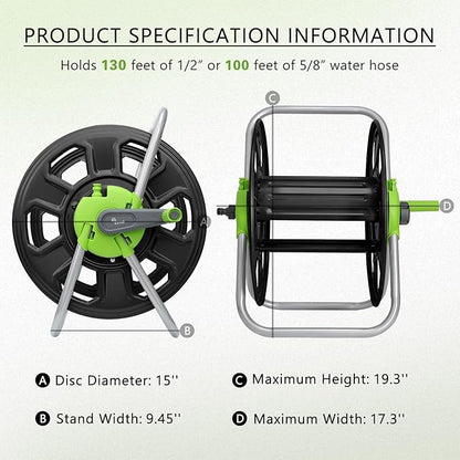 Metal YESTAR Water Hose Reel Cart,Hold 100 Ft of 5/8 Inch Hose,Portable Hose Reels for Outside.Storage and Watering