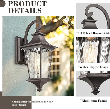 Emliviar Outside Wall Sconce Light Fixture, 21.1 Inch Rustic Wall Lantern with Water Ripple Glass, Outdoor Patio Light in Oil Rubbed Bronze Finish for Entryway, XE292B-M ORB SW