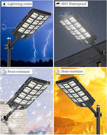 Gefolly SL-7000W Solar Street Light Outdoor 700000LM Wide Angle Commercial Parking Lot Lights Dusk to Dawn 6500K Flood Security Light IP67 Lamp for Basketball Court, Yard