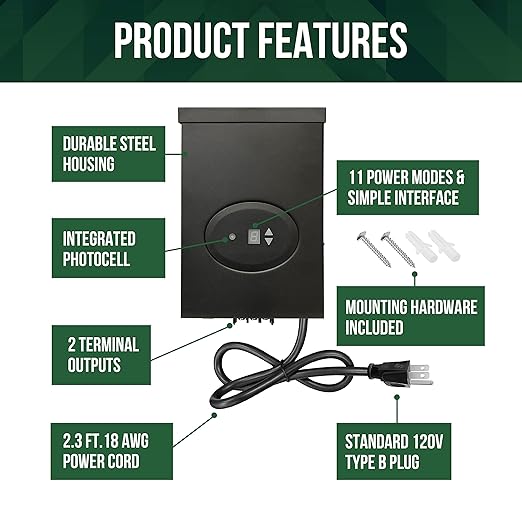 GKOLED ETL Listed 300W Low Voltage Transformer for Landscape Lighting with Timer and Photocell Sensor, 120V AC to 12V/14V AC Power Pack, Fully Encapsulated Toroid Core, CEC VI Certified