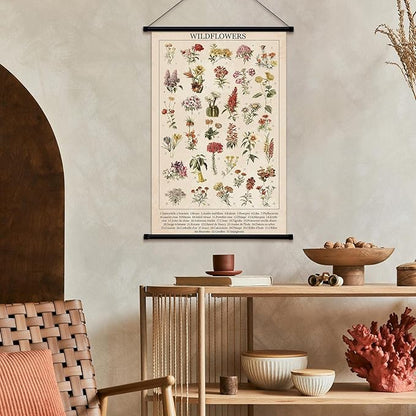 Geyee Wildflowers Vintage Poster Wall Decor Rustic Hanging Art Illustrative Reference Chart Prints Picture for Living Room Office Classroom Bedroom Frame, 15.8 x 23.6 Inch