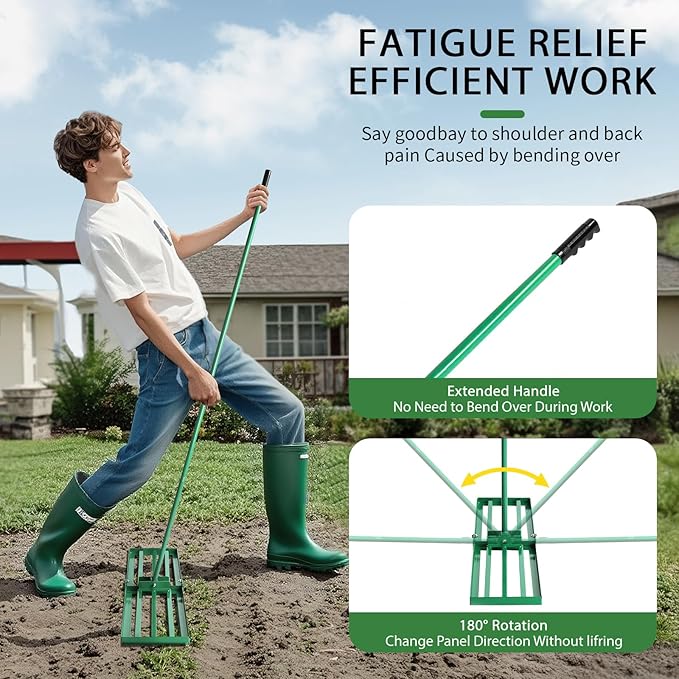 Outvita Lawn Leveling Rake 30"x10", Level Lawn Tool with Adjustable Handle, Yard Leveling Rake, Landscape Rakes for Garden, Backyard, Golf Course, Farm, Pasture