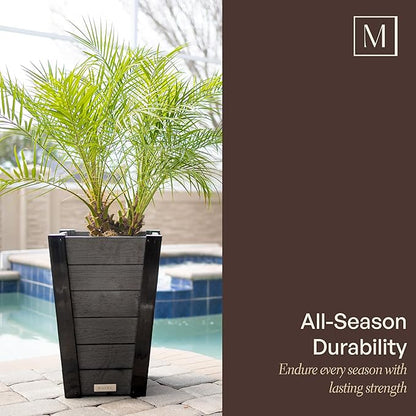 Mayne Vista 22in Outdoor Planter 2-Pack- Modern Tall Tapered Design with Drainage Hole for All Season Use - Ideal Front Porch Decor & Patio Planter - Easy Assembly