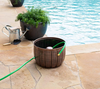 BIRDROCK HOME Water Hose Holder - Decorative Metal Pot, Indoor or Outdoor, Garden Storage Organizer, Patio Portable Bucket - Antique Copper, Holds up to 100ft Hoses, Medium No Lid