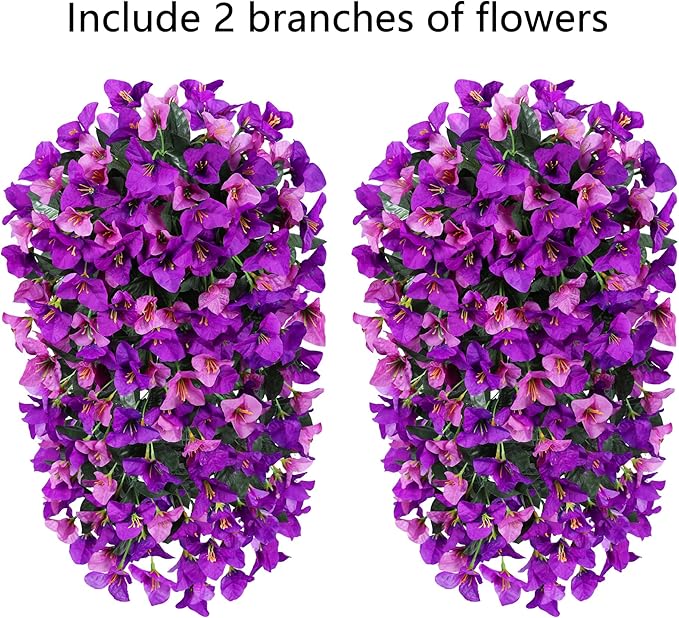HyeFlora Bougainvillea Artificial Hanging Flowers Plants for Outdoors Decoration, 2pcs Fake Flowers Silk Bougainvillea Vines Realistic UV Resistant Faux Flowers for Outdoor Planters Porch Patio, Mix