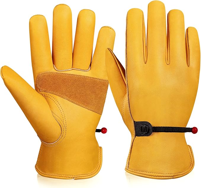 OZERO Leather Work Gloves for Men: X-Large 1 Pair Cowhide Working Gloves for Driving Heavy Duty Mechanic Ranch - Women Gardening Glove