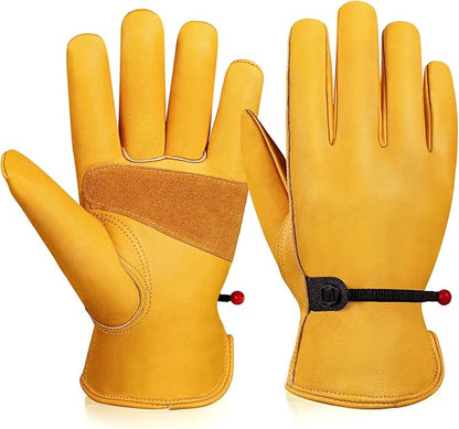 OZERO Leather Work Gloves for Men: X-Large 1 Pair Cowhide Working Gloves for Driving Heavy Duty Mechanic Ranch - Women Gardening Glove