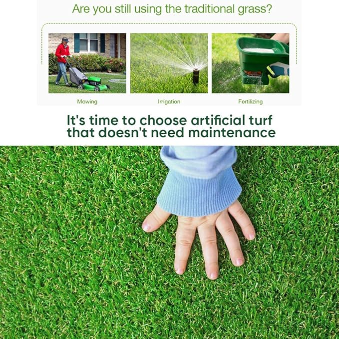 Artificial Grass Lawn Turf 0.8inch Realistic Synthetic Grass Mat, Indoor Outdoor Garden Lawn Landscape for Pets,Fake Faux Grass Rug with Drainage Holes