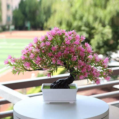 Artificial Bonsai Tree - Fake Plants for Home Decor, Bookshelf Coffee Table Office Desk Bathroom Farmhouse Indoor Decor, 9.5" Tall, Pink