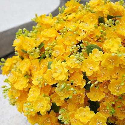 alyptus Artificial Flowers for Outdoors, 12 Bundles UV Resistant Spring Fake Flowers for Porch, Patio & Garden Decor – Realistic Outdoor Fake Plants with Lasting Color - Yellow