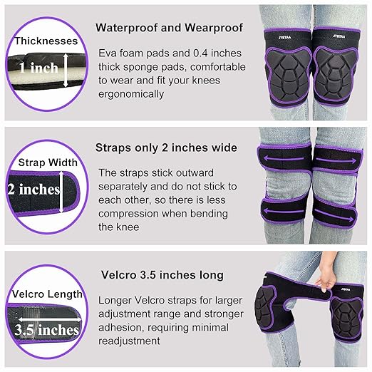 Knee Pads for Men Women Floor Work, Thick Memory Foam Knee Pad for Carpet Installer, Planting Flower, Mopping Floors, Anti-Slip Kneepads for Gardening Cleaning Nursing DIY Project for Christmas, Purple M (1 Pair)