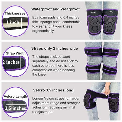 Knee Pads for Men Women Floor Work, Thick Memory Foam Knee Pad for Carpet Installer, Planting Flower, Mopping Floors, Anti-Slip Kneepads for Gardening Cleaning Nursing DIY Project for Christmas, Purple M (1 Pair)