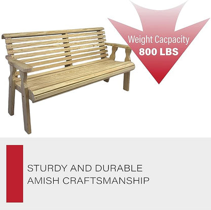 Amish Casual Heavy Duty Unfinished 4 Foot Roll Back Outdoor Bench - Amish Made in The USA from Treated Pine for Outdoor Durability, 700 Lb Weight Capacity