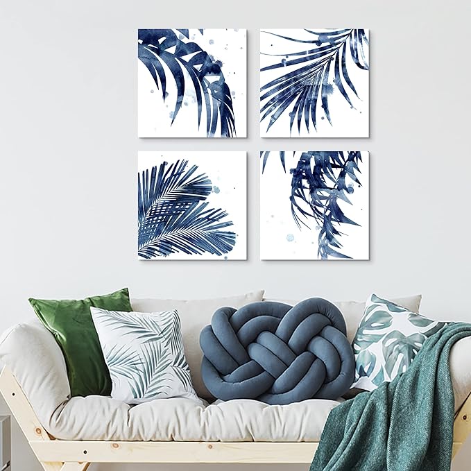 Leaf Canvas Picture Wall Decor: Botanical Art Succulent Prints, Perfect Artwork for Bathroom and Living Room, Size 16"x16"