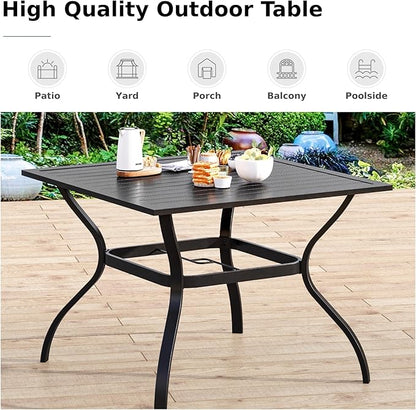 MFSTUDIO 5 PCS Metal Outdoor Patio Furniture Dining Set with 4 Metal Swivel Chairs and Square Dining Table with Umbrella Hole, Black