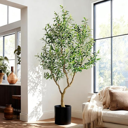 7FT Artificial Olive Tree Artificial Olive Plants, Tall Faux Olive Tree Faux Silk Plant Fake Plant Ultra-Realistic Silk Leaves & Natural Trunk Indoor Outdoor Use