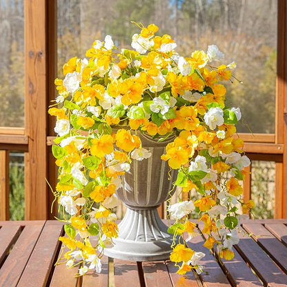 Fake Hibiscus Artificial Hanging Flowers Plants for Outdoors Spring Decoration, 2pcs Silk Hibiscus Vines Realistic UV Resistant Faux Flowers for Outside Planter Porch Patio Yard Wedding Party, Mix