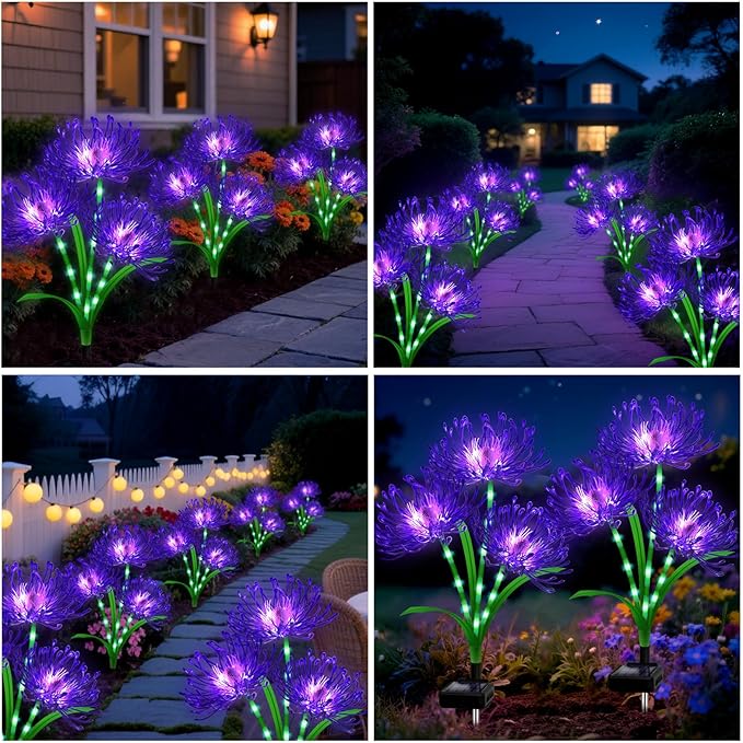 Solar Garden Flower Lights Outdoor,8 Pack 24-Head Purple Spider Lily Waterproof with Glowing Stems,Elegant Yard,Patio & Law Decor,Ideal Halloween & Gardening Gifts for Women,Mothers & Grandma