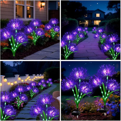 Solar Garden Flower Lights Outdoor,4 Pack 12-Head Purple Spider Lily Waterproof with Glowing Stems,Elegant Yard,Patio & Law Decor,Ideal Halloween & Gardening Gifts for Women,Mothers & Grandma